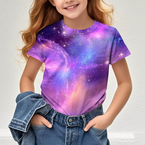 Riecok T-shirts for Girls Crew Neck Oversized T Shirts Kids All-match Fashion Lightweight Comfortable Clothes Trendy Purple 3 Years