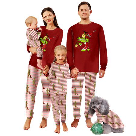 

FUNIER Matching Family Christmas Pajamas Sleepwear Set The Grinch Red Stripe Print Sizes Baby-Kids-Adult-Pet 2 Pieces Top and Pants Bodysuits Xmas Pjs Set