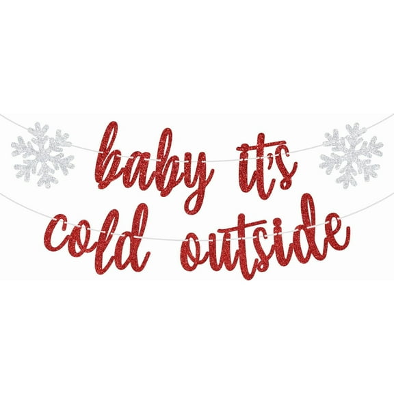 Red Glitter Baby It's Cold Outside Banner, A Little Snowflake is on the Way, Winter Christmas Themed Baby Shower Party Decorations Supplies