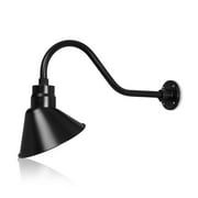 10in Satin Black Outdoor Angle Shade Gooseneck Sign Light Fixture with 22in Long Extension Arm - Wall Sconce Farmhouse, Vintage, Antique Style - UL Listed - 9W 900lm A19 LED Bulb (5000K Cool White)