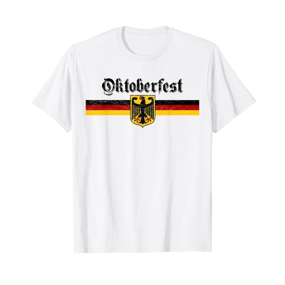 OKTOBERFEST Vintage German Flag Coat of Arms Banner Crest White T-Shirt Short Sleeve Tee