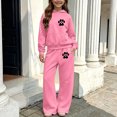 thumbnail image 3 of Auroural Girls Sweat Set Size 7-8 Children's Winter Printed Hooded Sweatshirt Wide-Leg Pants Casual Sports Fleece-Lined Warmth Two-Piece Set Kids, 3 of 7