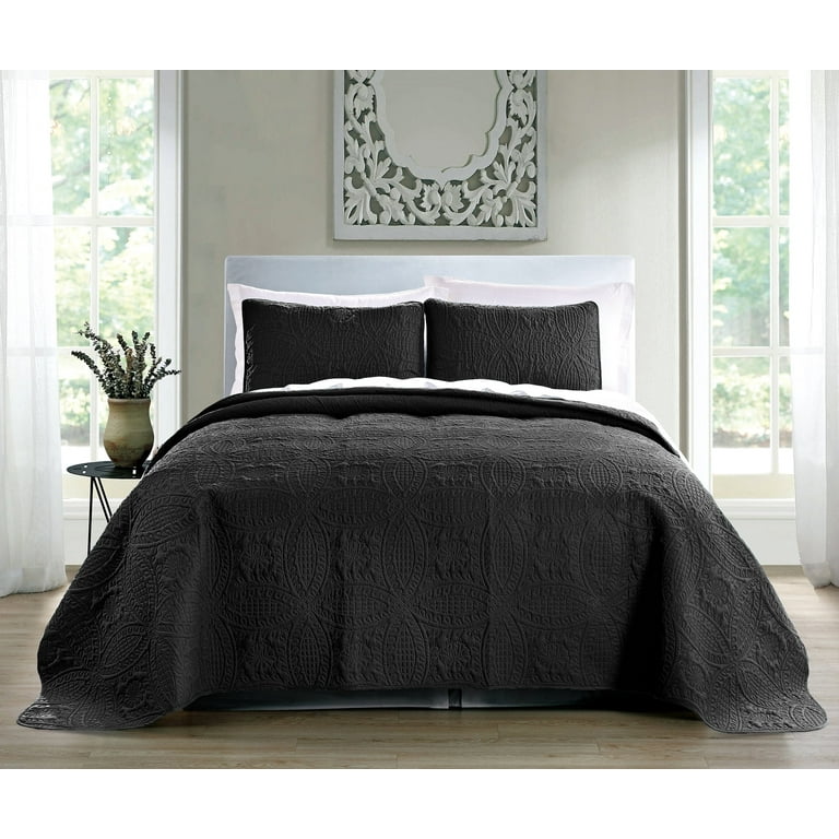 Quilt Set Twin/Twin XL Size Black - Oversized Bedspread - Soft