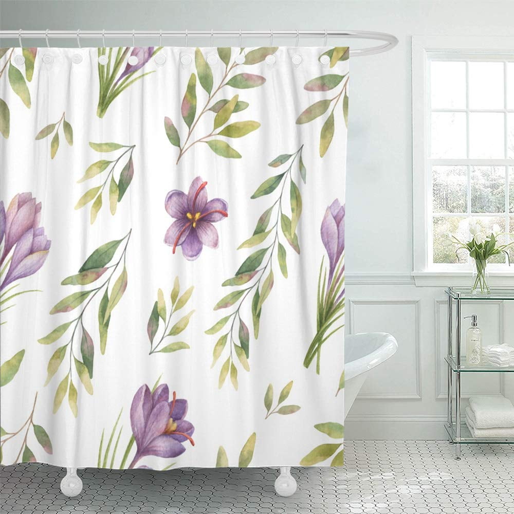 KSADK Green Watercolor with Eucalyptus Leaves and Flowers of Saffron and Projects Purple Shower