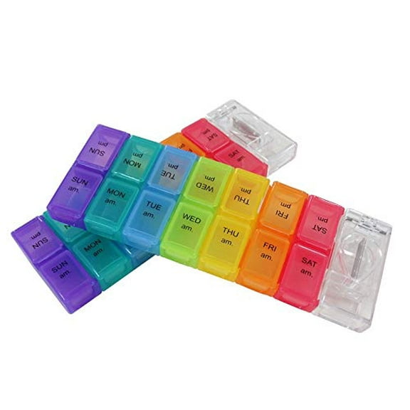 Comfort Axis Weekly 7 Days AM/PM Travel Pill Organizer, 2 Times a Day Color-Coded Detachable Compartments with Removable Pill Cutter Included (Pack of 2)