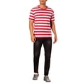 thumbnail image 2 of Camiseta de rayas INSPIRE CHIC para hombres, camiseta de manga corta, cuello redondo, casual, color rojo y blanco, 2 of 6