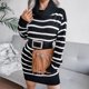 thumbnail image 3 of Vestido de punto para mujer, vestido de suéter envolvente de manga larga con cuello alto a rayas, informal suelto para otoño e invierno, 3 of 6