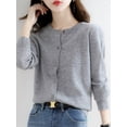 thumbnail image 5 of Womens Long Sleeve Button Up Knit Cardigan Light-Bodied 2026 Crewneck Button Down Sweaters for Women Medium Gray M, 5 of 7