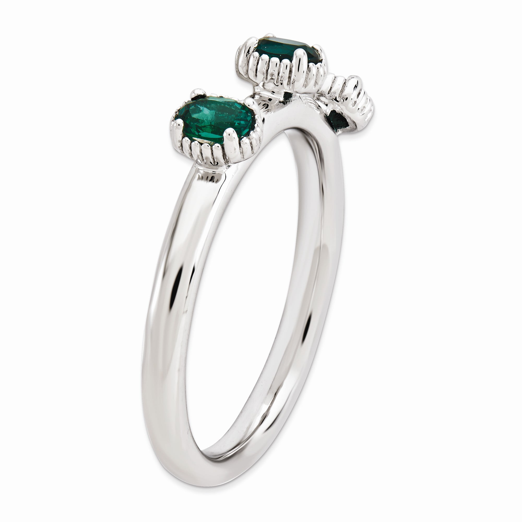 Details about   Sterling Silver Stackable Expressions Created Emerald Three Stone Ring Sz 5-10