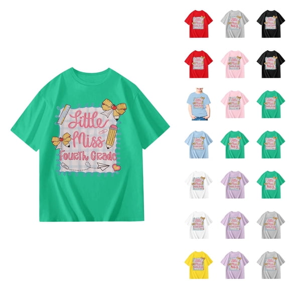 Kids Grils Shirts Short Sleeve Graphic Tshirts Round Neck Cartoon Printed Loose Casual Tee T Shirt
