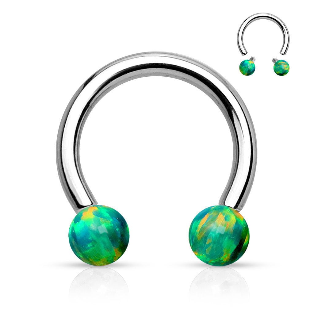 Circular Barbell Ring Internally Threaded Horseshoe Synthetic Opal Balls 14G 16G 