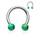 thumbnail image 3 of Circular Barbell Ring Internally Threaded Horseshoe Synthetic Opal Balls 14G 16G, 3 of 4