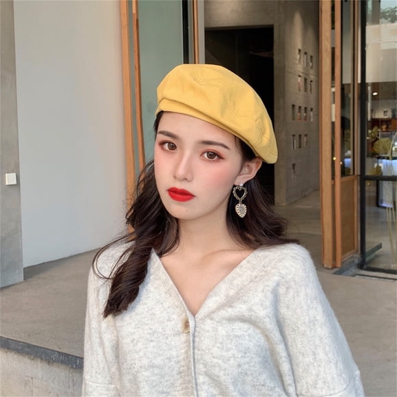 Uqiangy Bonnet d'Hiver Rose Bonnet Gavroche Bonnet d'Église Feutre Bonnet Gavroche pour Femmes Chapeaux Français pour Femmes Béret Bonnet Beretta Jaune Taille Unique
