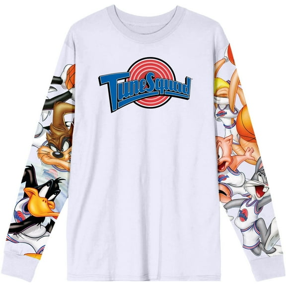 Space Jam Looney Tunes Men's Tune Squad Graphic Print Long Sleeve Tee T-Shirt (Small, White)