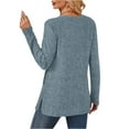 thumbnail image 4 of Fshiont Womens Sweaters Crewneck Long Sleeve Shirts with Pockets Fall 2025 Fashion Winter Clothing Side Slit Blue 2XL, 4 of 6