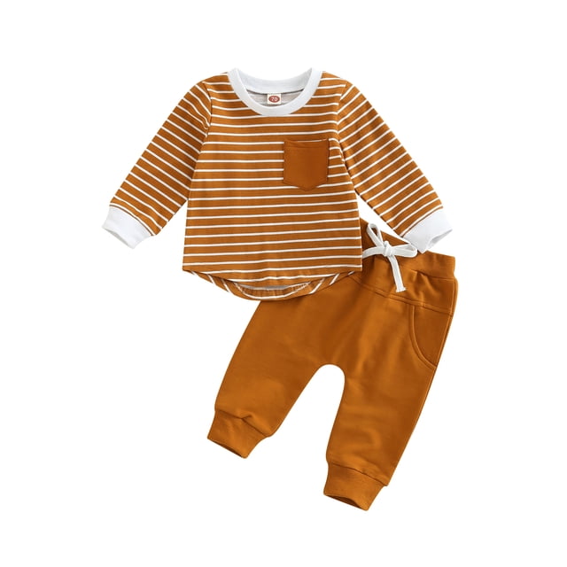 xiaxaixu Toddler Boys Autumn Outfit Sets Long Sleeve Striped Tops + Solid Color Drawstring Pants