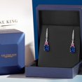 thumbnail image 5 of Gem Stone King 925 Sterling Silver Blue Created Sapphire and Pink Moissanite Dangle Earrings for Women with Lab Grown Diamond (5.09 Cttw, Oval 9X7MM), 5 of 6