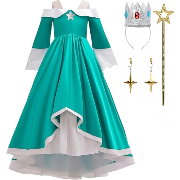LumiFest Princess Dress for G'irl's, Halloween Cosplay Costume One Shoulder Fancy Dress Gowns with Crown & Wand Dress up Accessories, Halloween Cosplay Birthday Party Fancy Dress