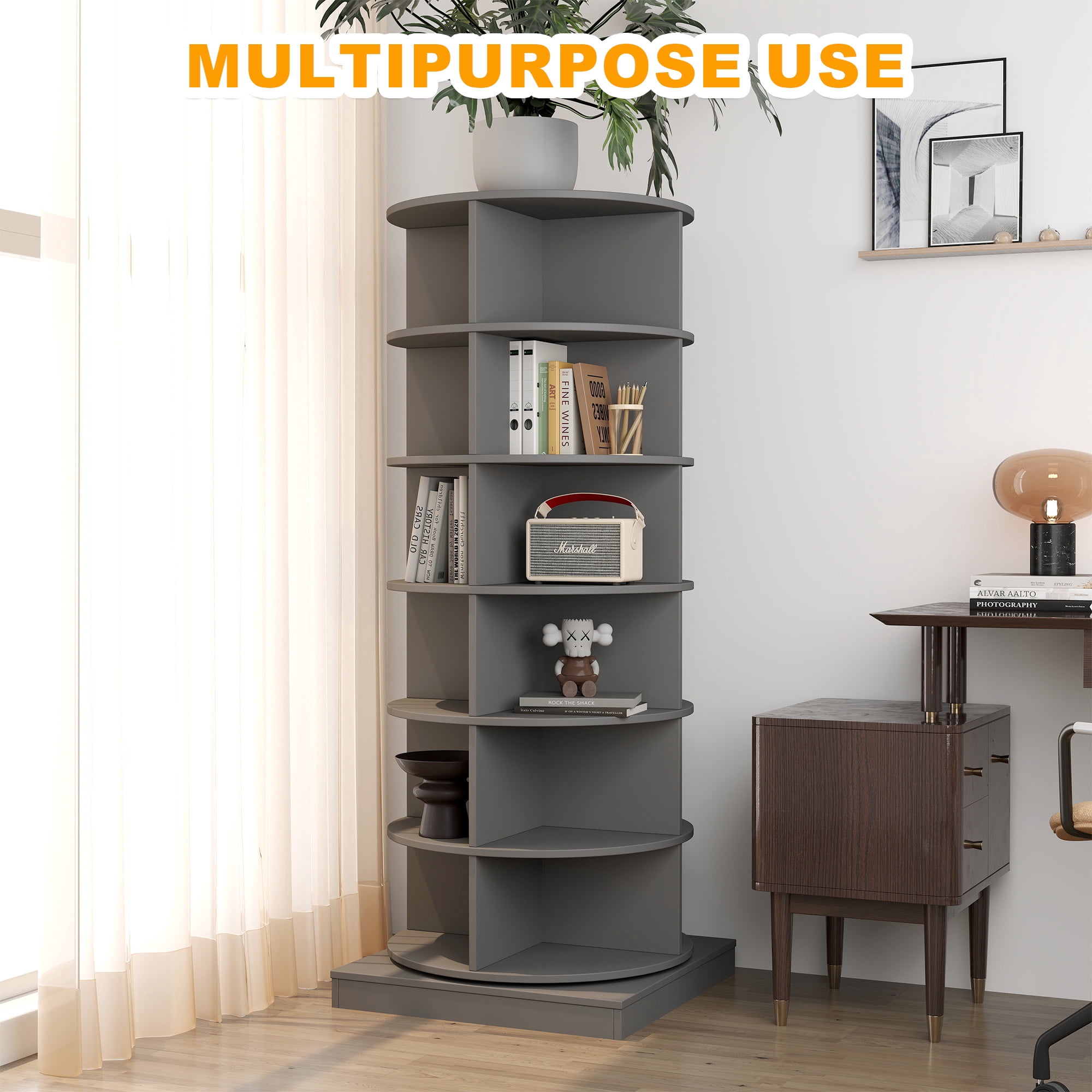 Aukfa 7-Tier Rotating Shoe Rack Tower, 360°Spinning Shoe Display Closet Organizer, Gray