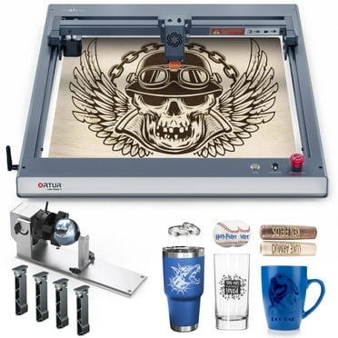 ORTUR Laser Master 3 with Foldable Feet FFT1.0 and Laser Rotary Chuck YRC1.0, 10000mW Output Laser Cutter, App Control Laser Engraver for Wood and Metal