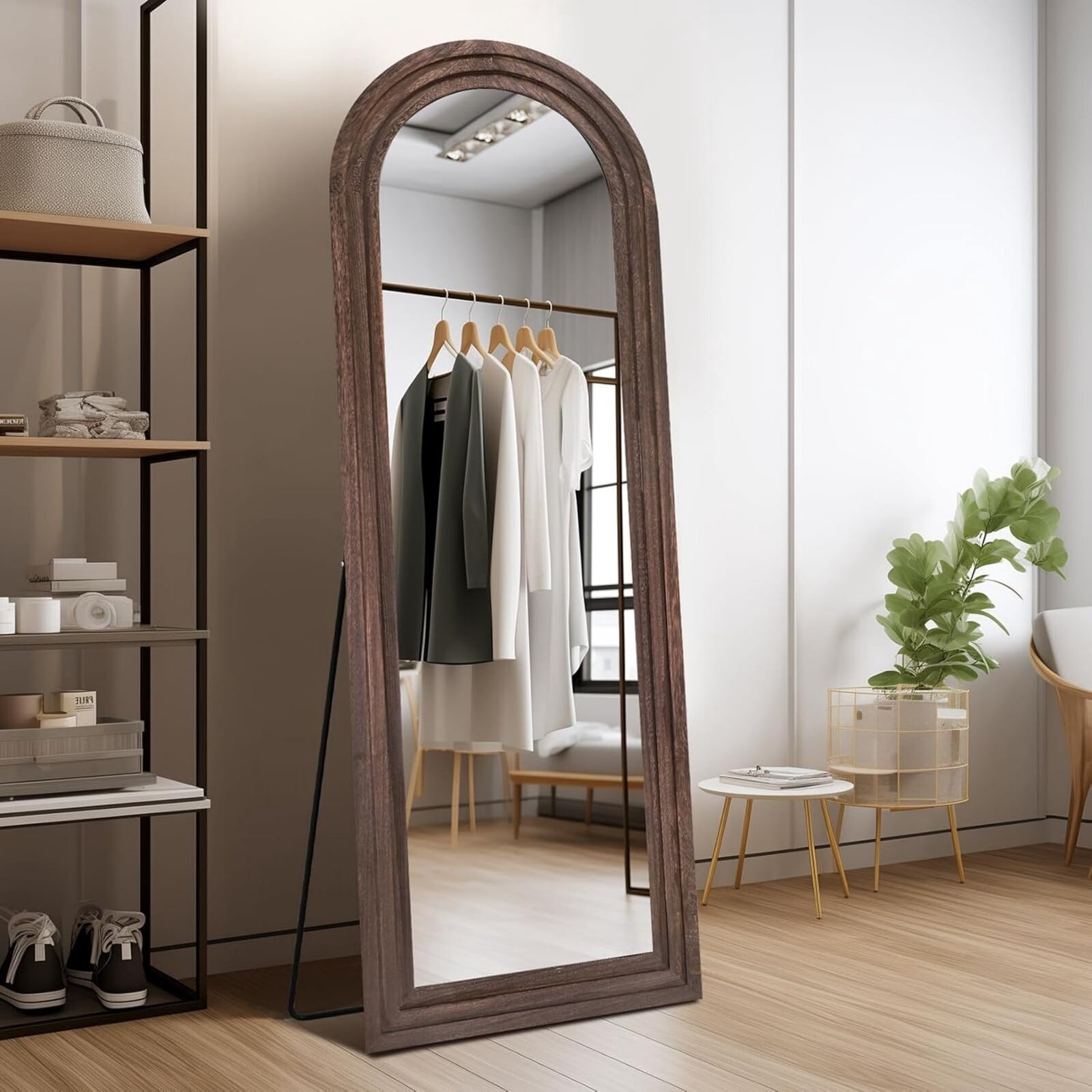 SHATTERVIEW 65"x22" Arched Full Length Mirror Full Body Mirror with Wooden Frame, Walnut