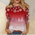 thumbnail image 2 of Tnhcen Women's Plus Size Christmas Print Crewneck 7/8 Sleeve T-Shirt - Fall Essentials Loose Fit S-5XL Casual Shirts, 2 of 6