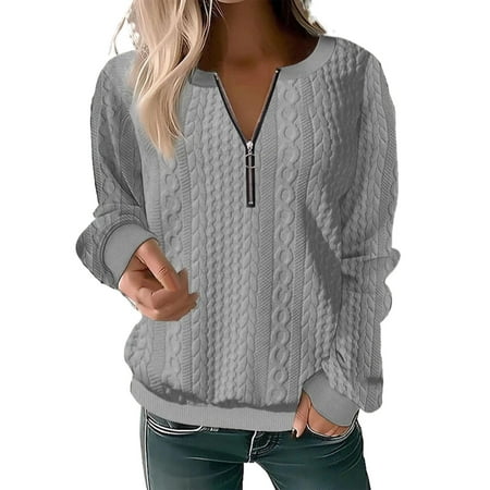 Dyfzdhu Sweatshirt For Women Autumn And Winter Fashion Long Sleeve With Half Zipper Solid Color Ladies Hoodless Sweatshirt Hoodies