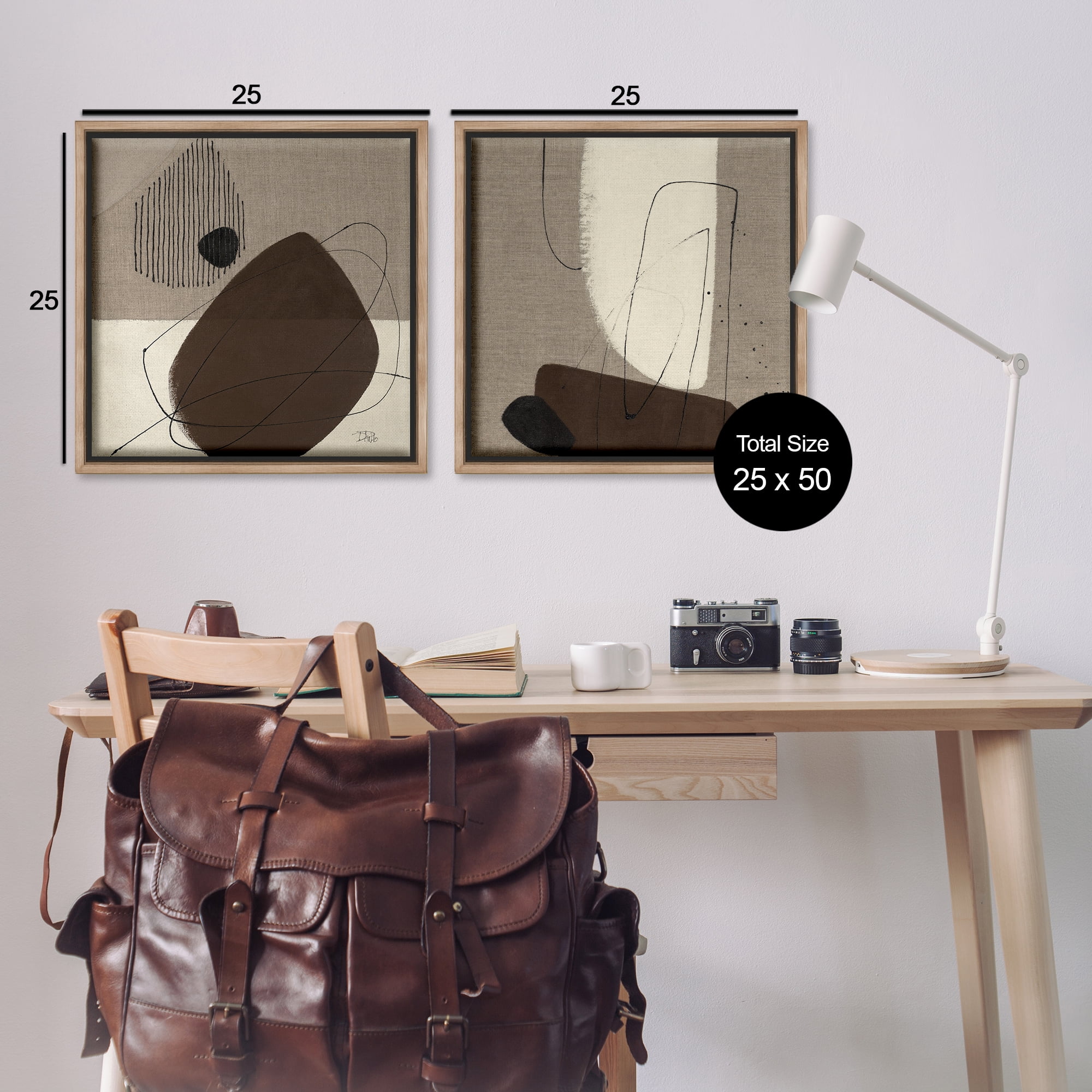 Stupell Industries Brown Hidden Lines Abstract Painting Brown Floater Framed Canvas Art Print Wall Art, 25 x 25, Set of 2