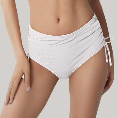 Fainosmny For Women Bikini Bottoms Side Tie Adjustable Bathing Suit Swimsuit With Drawcord Both Sides Various Bikinis Multicolored Beachswim Bottom Split Bikini Bottom White S