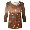 thumbnail image 4 of Cavosen Womens 3/4 Length Sleeve Tops Crew Neck Floral Graphic Print Shirts Loose Dressy Blouse Fashion Pullover Hawaiian Tshirts Three Quarter Summer Workout Tees Outdoor Brown S, 4 of 5