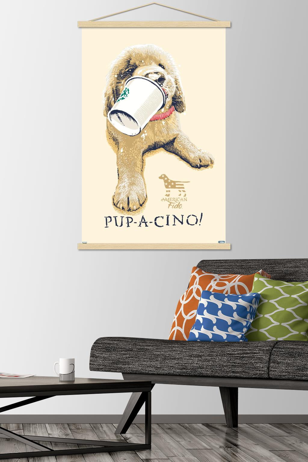 Jim Baldwin - Pup-a-cino Wall Poster with Magnetic Frame, 22.375" x 34"