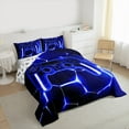 thumbnail image 2 of Feelyou Futuristic Gamepad Boys Queen Comforter Set, Neon Navy Honeycomb Bedding Sets, Geometric Abstract Reversible Bedding Comforter Set, Lightweight Room Decor, 3pcs, 2 of 8