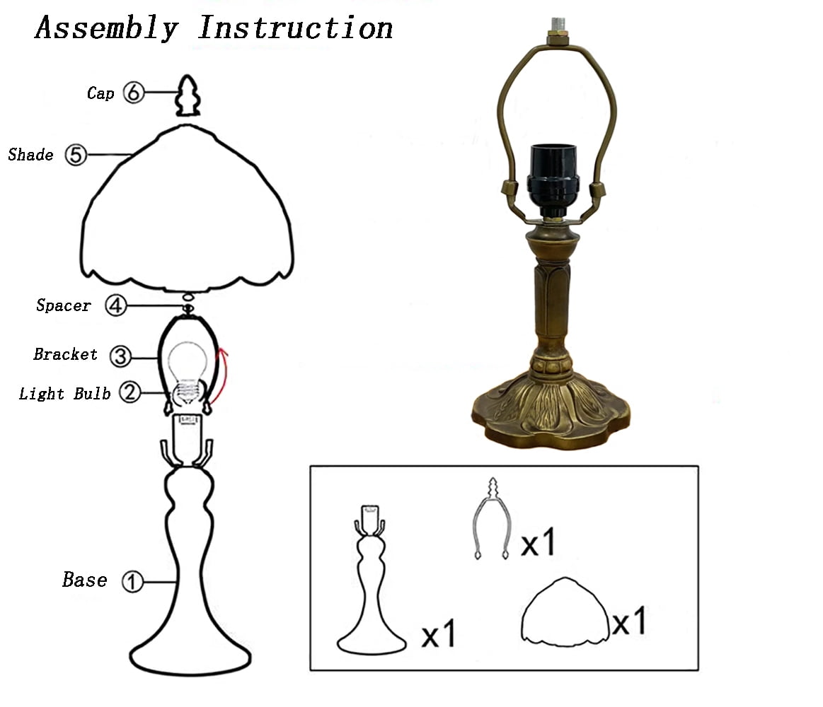 Orinova Tiffany-Style Table Lamp Stained Glass Bedside Lamp for Living Room Bedroom Traditional Desk Light 14.5'' H Multi-Color