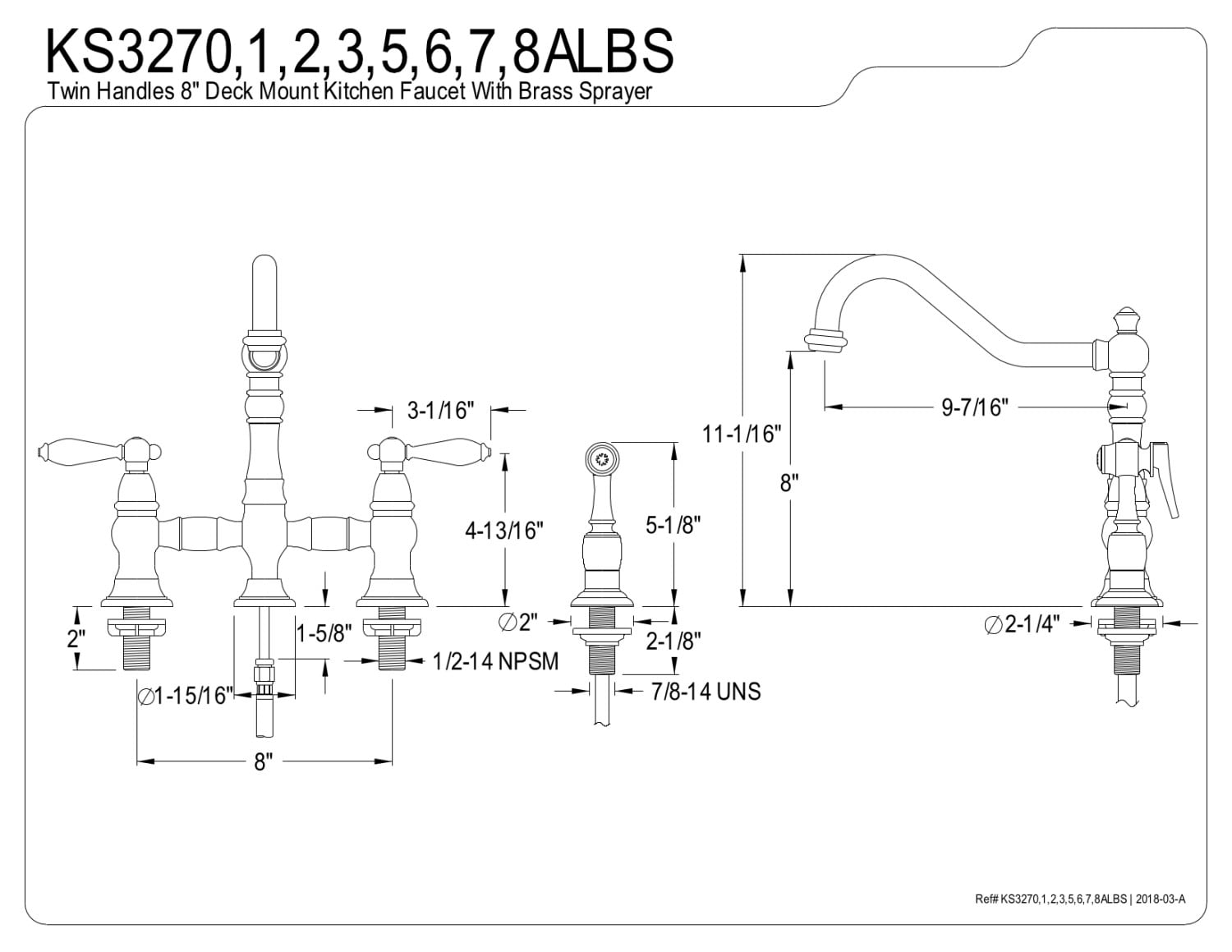 Kingston Brass KS3278ALBS Kitchen Faucet with Side Sprayer, Brushed Nickel