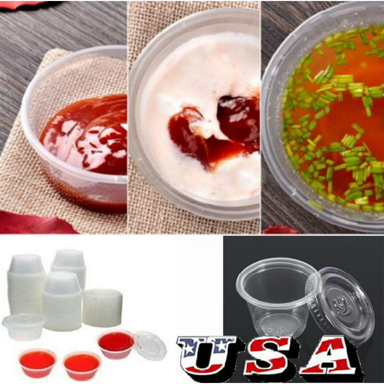 Plastic Deli Sauce Cups Chutney 2oz 4oz Dessert Condiment Reusable w/ Lids