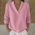 thumbnail image 2 of Rutainlusire Womens Trendy Loose Comfy V-Neck Sweaters Women's Solid Color V-Neck Long Sleeve Loose Knit Sweater Top, 2 of 6