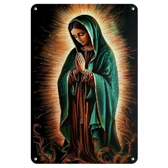 1pc 8x12 Inch Virgin Mary Prayer Metal Sign - Rustic Iron Wall Art with Antique Finish, Easy to Hang - Perfect for Home, Kitchen, Garden, Bathroom, Garage, Office & Bakery Decor