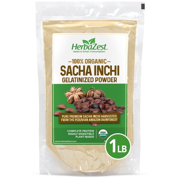 HerbaZest Organic Sacha Inchi Powder | 1 lb | USDA Certified, Gluten-Free, Vegan, Non-GMO & Plant-Based | Nutritional Powders
