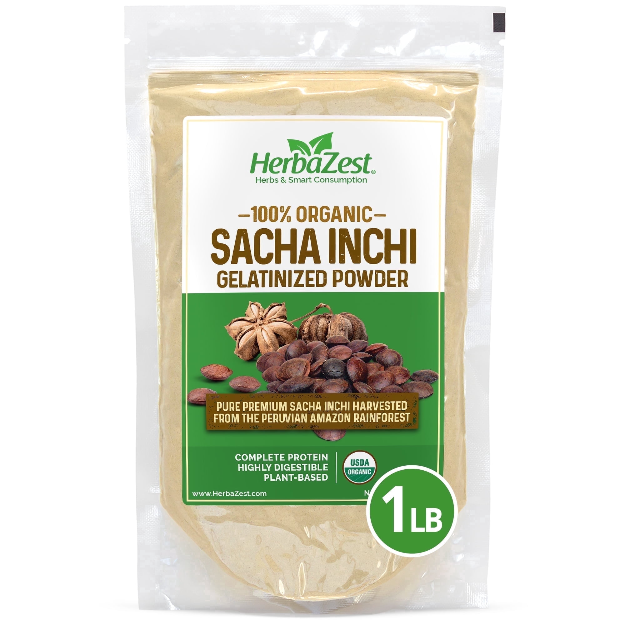 HerbaZest Organic Sacha Inchi Powder | 1 lb | USDA Certified, Gluten-Free, Vegan, Non-GMO & Plant-Based | Nutritional Powders