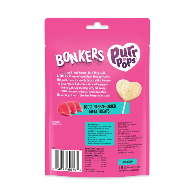 BONKERS Purrpops Freeze-Dried Tuna Flavored Lollipop Treats for