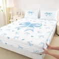 thumbnail image 4 of Erosebridal Cartoon Blue Ribbon Bed Sheets, Cool Girls Bow King Sheets, 4-Piece, 4 of 5