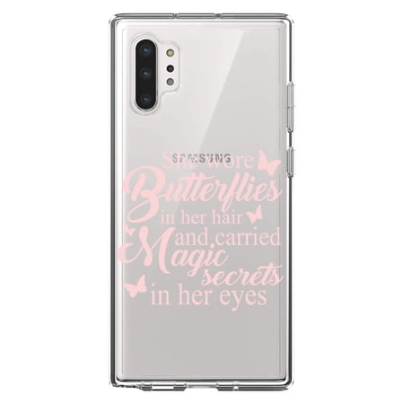 DistinctInk Clear Shockproof Hybrid Case for Galaxy Note 10 PLUS (6.8 Screen) - TPU Bumper Acrylic Back Tempered Glass Screen Protector - Butterflies in Her Hari Magic Secret Eyes