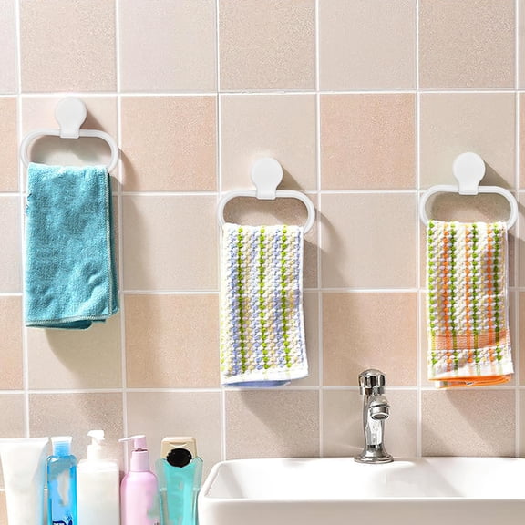 Phenofice White Towel Holder Ring No Drilling Durable ABS for Bathroom and Kitchen Use
