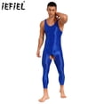 thumbnail image 2 of Lencería Sexy para hombre, medias brillantes con abertura en la entrepierna, monos ajustados, mono elástico de Color sólido con cuello en U, ropa de dormir sin mangas, 2 of 5