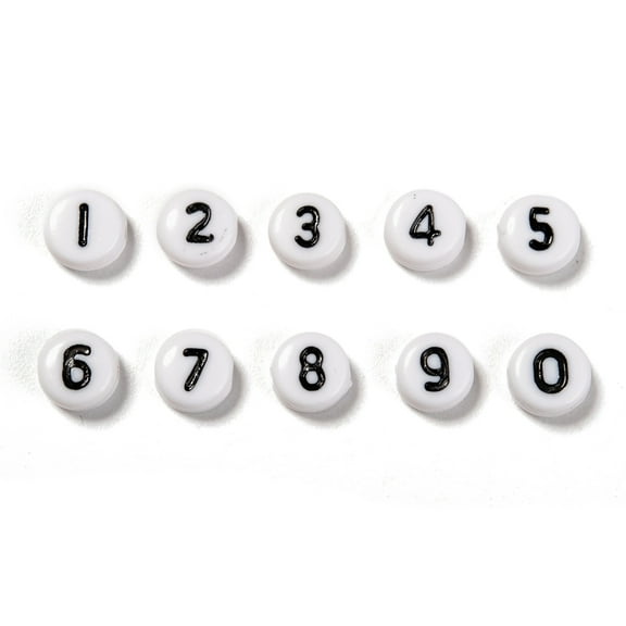 Acrylic Beads Flat Round with Number 0~9 White 7x4mm Hole: 1.3mm 10numbers about 100pcs/number 1000pcs