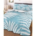 thumbnail image 3 of Quilts Twin Size Bedding Set, Teal Blue Palm Leaf Lightweight Quilted Comforter, Summer Coastal Botanical Tropical Soft Reversible Bedspread Coverlet with Pillow Covers for All Season, 68" x 86", 3 of 7