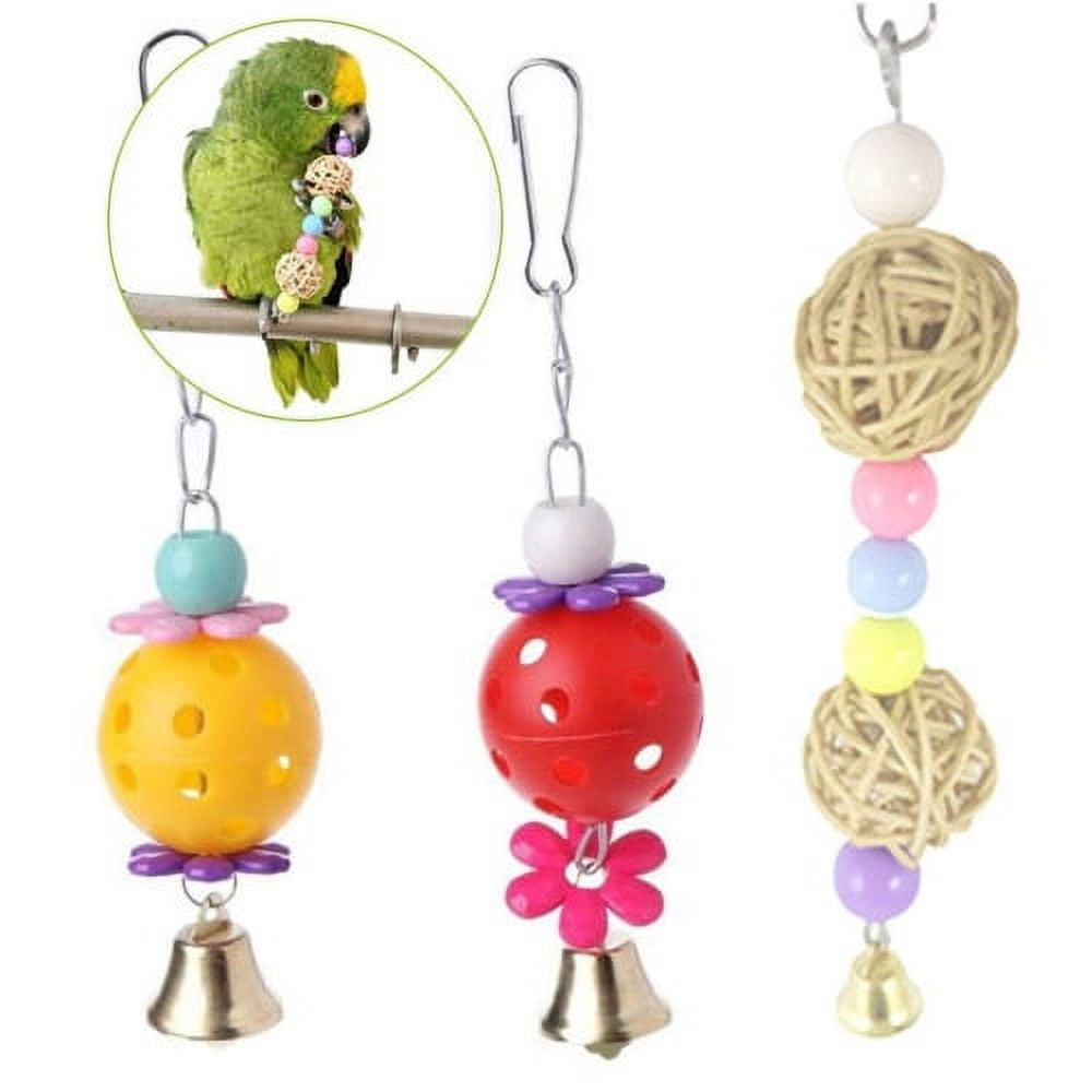Cheers.US 13Pcs/Set Parakeet Toys,Birds Parrot Toys,Natural Parrot Swing Ball Bell Standing Training Toys,Bird Swing Chewing Toys,for Small Parrots,Finches,Cockatiels,Conures