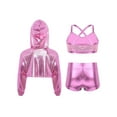thumbnail image 2 of inlzdz Kids Girls Cropped Hoodie Sweatshirt Sequin Top with Metallic Shorts 3 Piece Hip Hop Jazz Dance Outfit Pink 12, 2 of 3