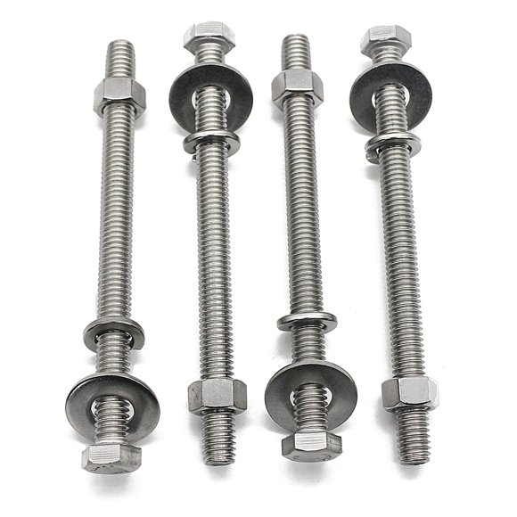 (5 Sets) 5/16-18x4" Stainless Steel Hex Head Screws Bolts, Hex Machine Nuts, Fender Flat Washer& Split Lock Washers, 18-8 (304) S/S, Fully Threaded by Bolt Fullerkreg