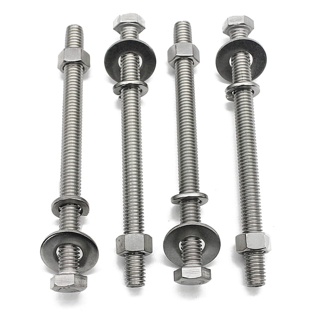(5 Ensembles) Vis Hexagonales en Acier Inoxydable 5/16-18x4", Écrous de Machine Hexagonale, Rondelle Plate & Rondelles à Verrouillage Fendu, 18-8 (304) S/S, Entièrement Fileté par Boulon Fullerkreg